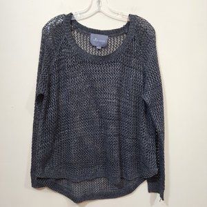 Paper Crane gray crochet long sleeve hi low hem lightweight sweater woman's L